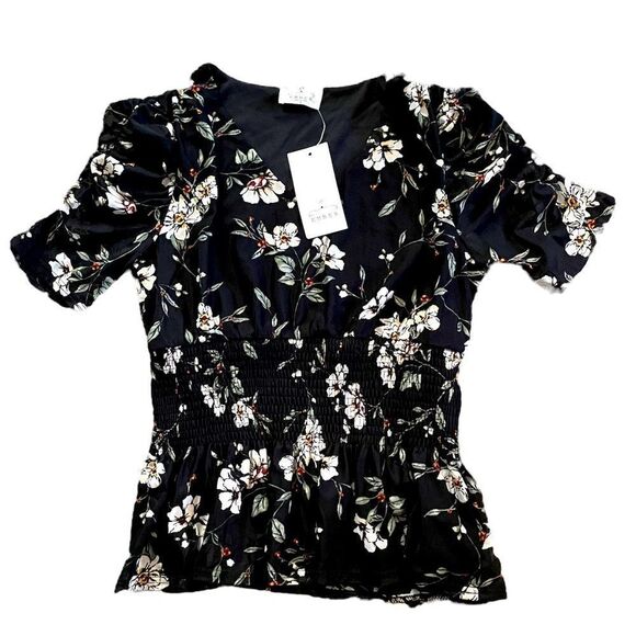ember Tops - NWT EMBER Black floral peplum blouse size small
